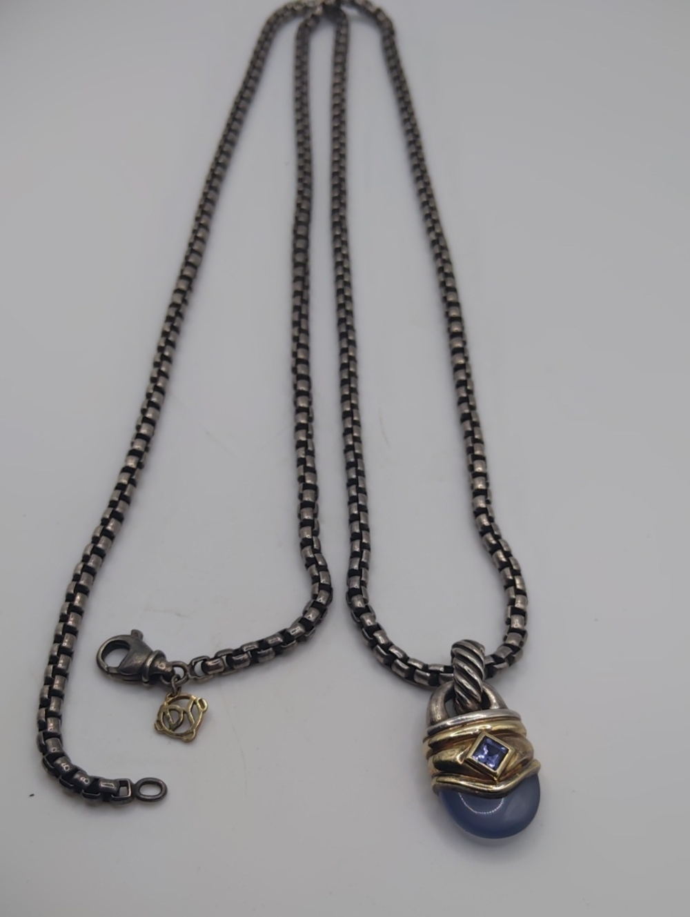 David Yurman Sterling, Gold, and Purple Glass Pendant Necklace